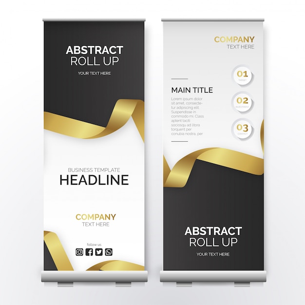 Free vector modern business roll up with golden ribbon