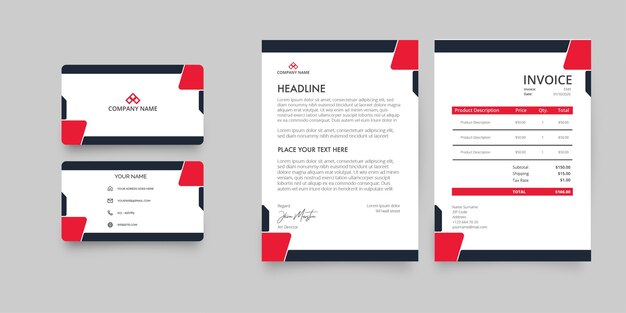 Modern Business Stationery Pack with Abstract Red Shapes