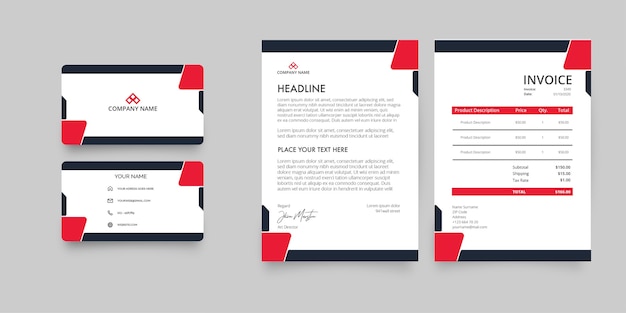 Modern Business Stationery Pack with Abstract Red Shapes