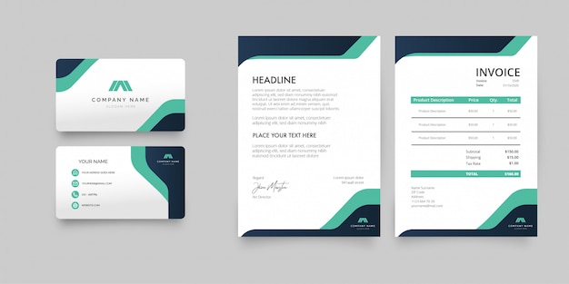 Free vector modern business stationery pack with abstract shapes