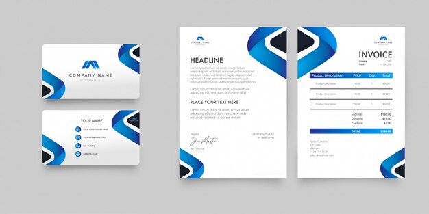 Modern Business Stationery Pack with Blue Shapes