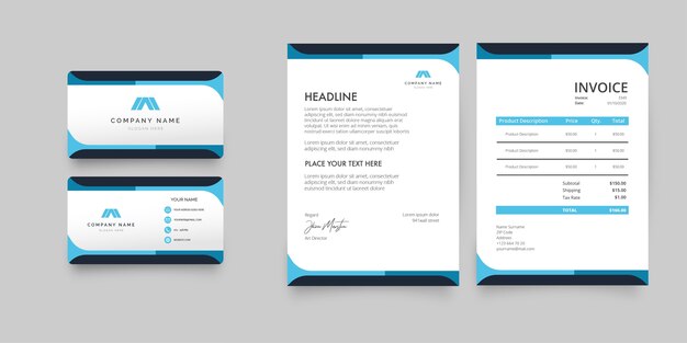 modern business stationery pack with blue shapes