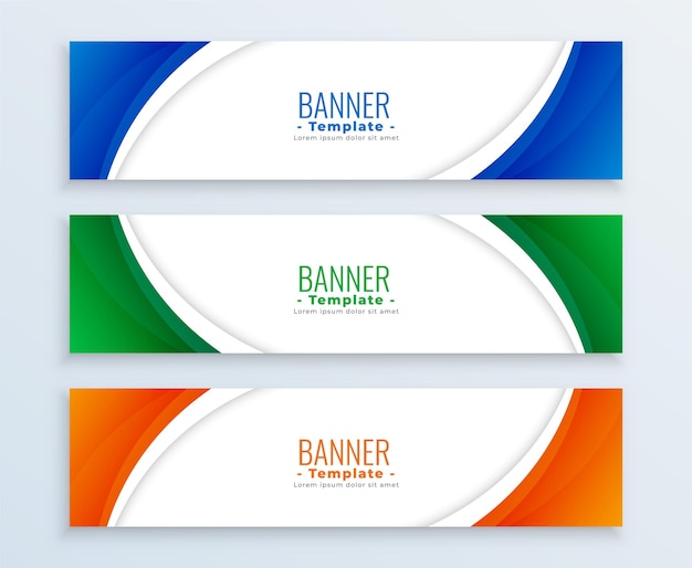 Free vector modern business wide banners set in three colors