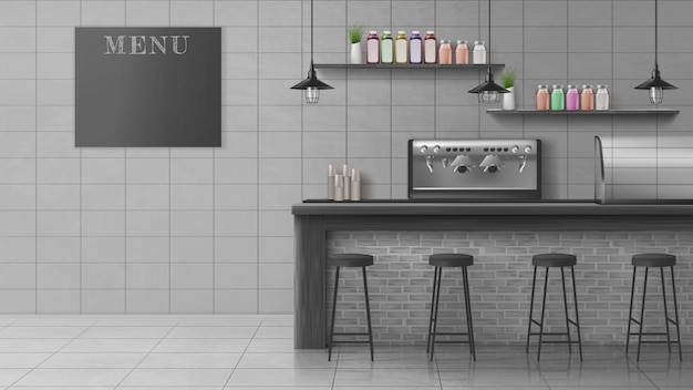 Free vector modern cafe, coffee shop realistic vector interior