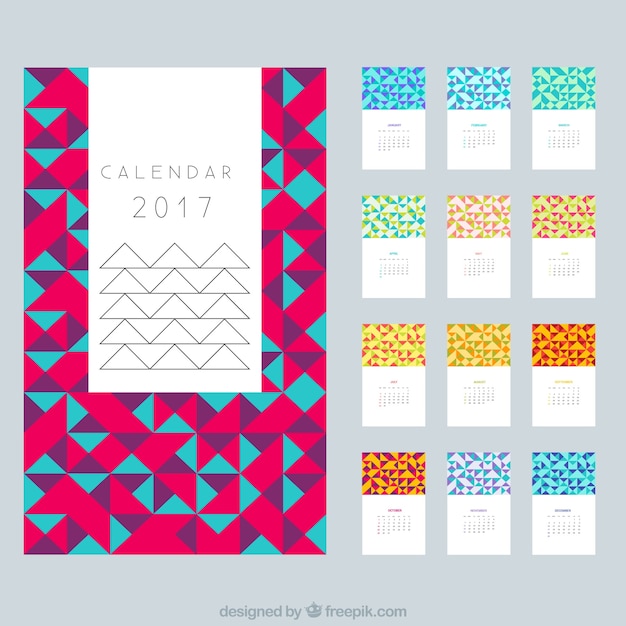 無料ベクター 多角形デザインのモダンカレンダー2017
