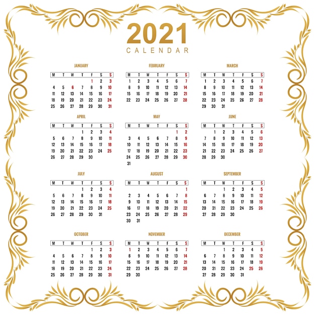 Disegno del modello floreale del calendario moderno 2021