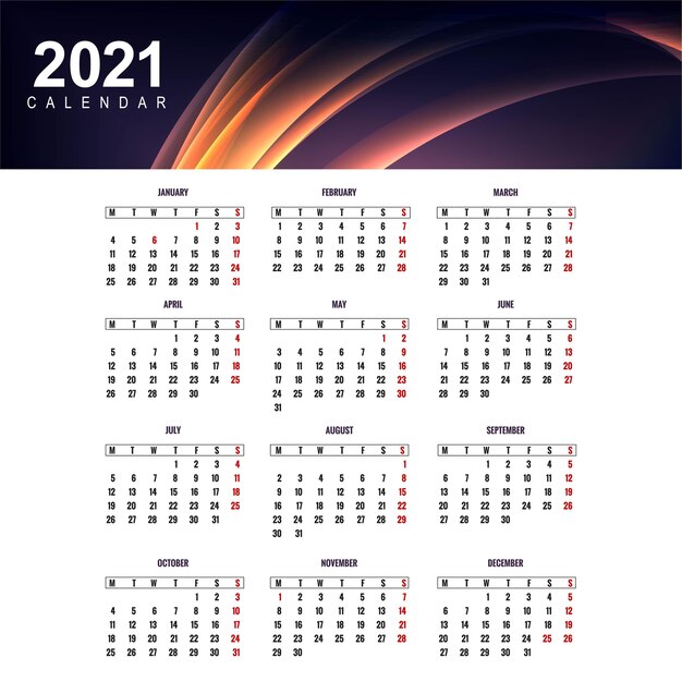 Современный календарь 2021 дизайн шаблона