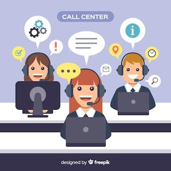 Современная концепция call-центра в плоском стиле