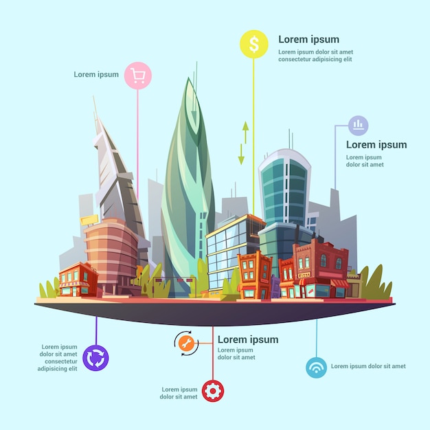 무료 벡터 현대 자본 도시 infographic