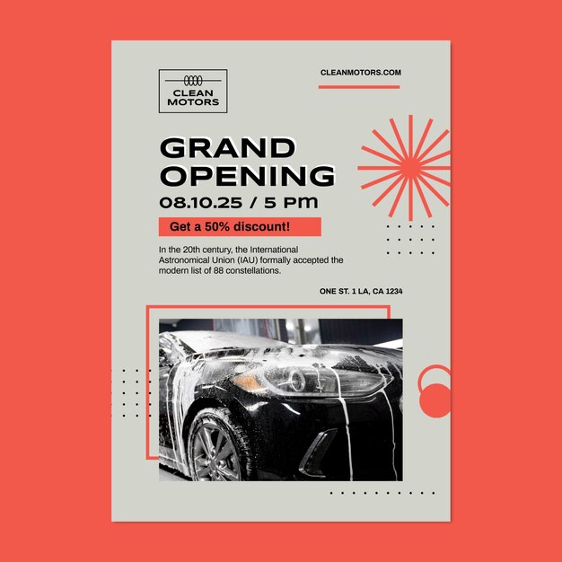 Modern car wash grand opening offer flyer