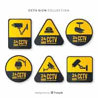 Free vector modern cctv sign collection with flat design