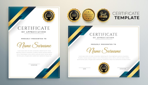 Free vector modern certificate of achievement template in golden style