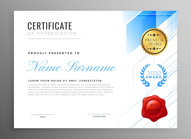 Modern certificate of appreciation template design