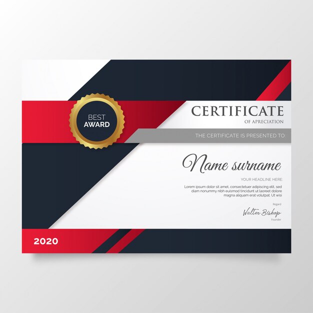 Современный сертификат оценки шаблона с красными формами