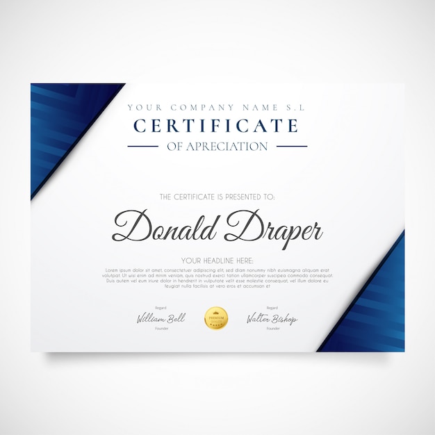 Modern certificate flyer with blue shapes