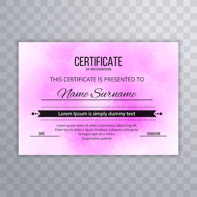 Free vector modern certificate pink design template