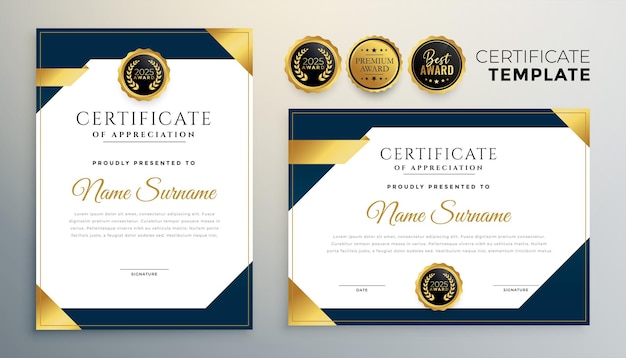 Modern certificate template set with geometric shapes