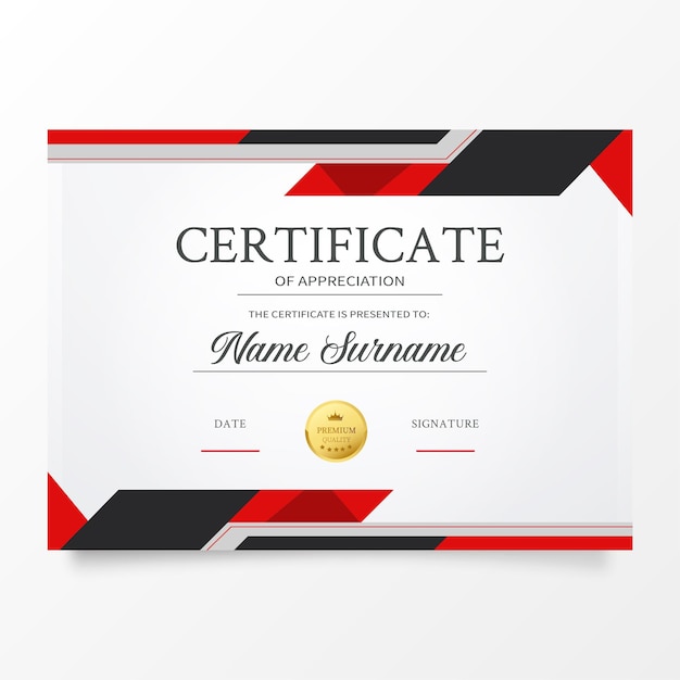 Free vector modern certificate template with abstract red shapes