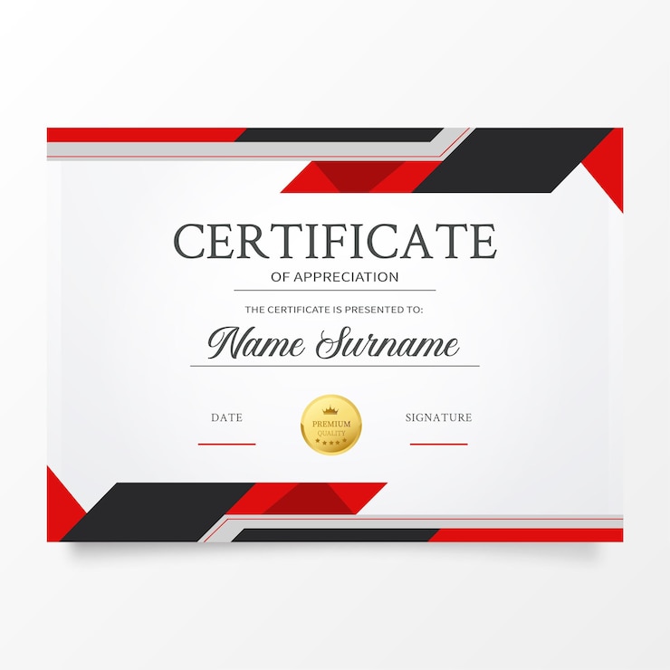 Free Vector modern certificate template with abstract red shapes