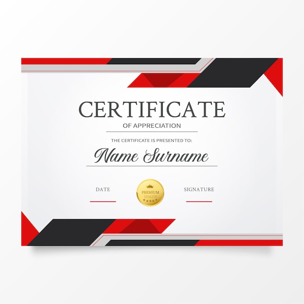 Современный шаблон сертификата с абстрактными красными формами