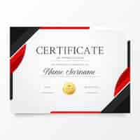 Free vector modern certificate template with abstract red shapes