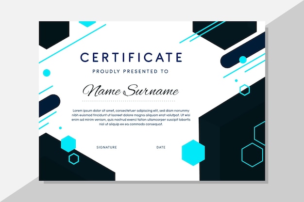 Modern certificate template with hexagonal shapes