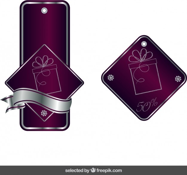 Modern christmas labels in bordeaux and silver colors