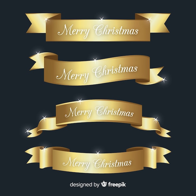 Free vector modern christmas ribbon collection with realistic design