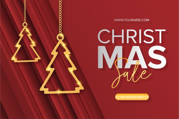 Modern Christmas Sale banner with Golden Christmas Tree