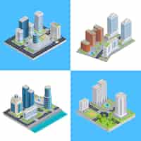 Free vector modern city isometric compositions