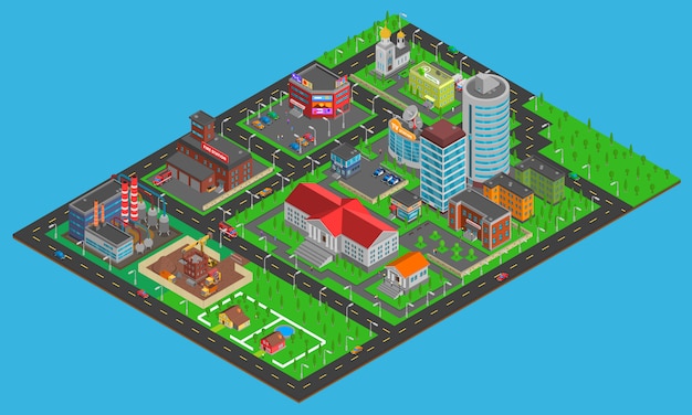 Free vector modern city  isometric map