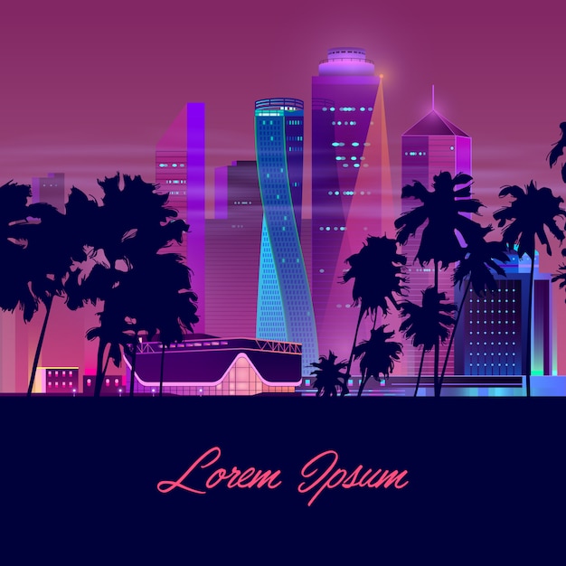 Modern city nightlife cartoon vector banner