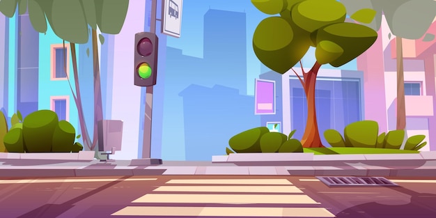 Free vector modern city street with pedestrian crossing
