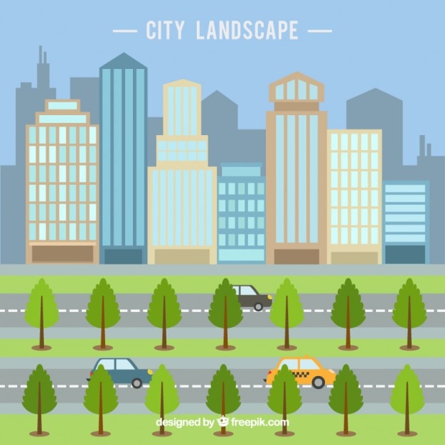 Modern city with skyscrapers in flat design background