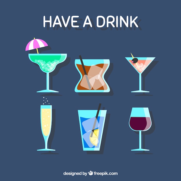 Free vector modern cocktail collection with flat design