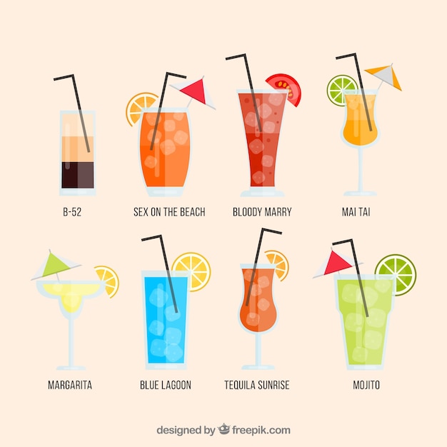 Free vector modern cocktail collection with flat design