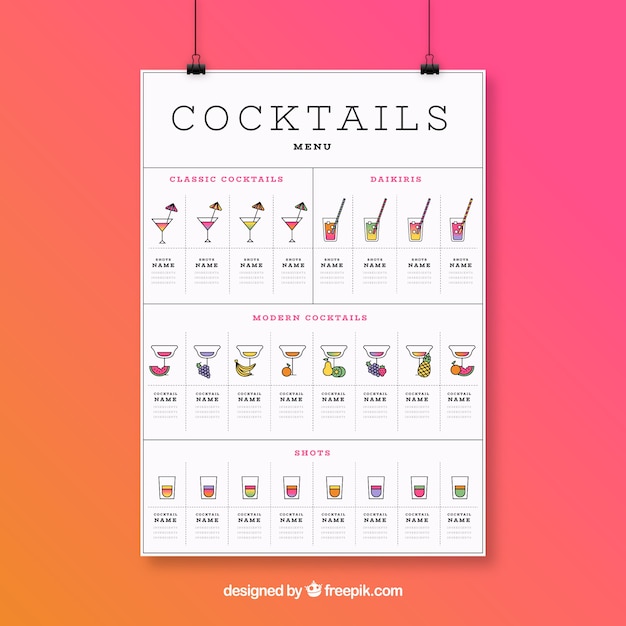 Modern cocktail menu