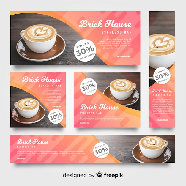 Modern coffee shop banners with photo