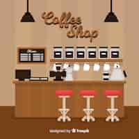 Free vector modern coffee shop interior with flat design