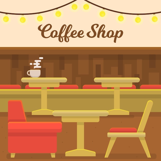 Modern coffee shop interior with flat design