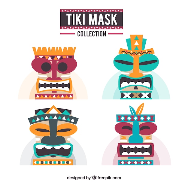 Vettore gratuito collezione moderna di maschere colorate tiki