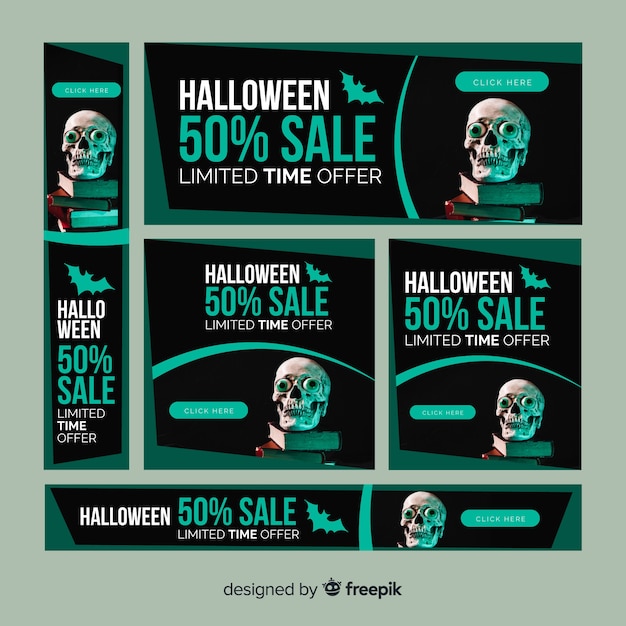 Vettore gratuito collezione moderna di banner di vendita web halloween