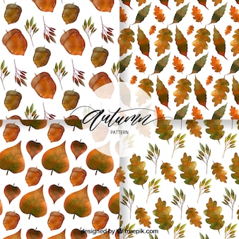 Modern collection of watercolor autumn patterns