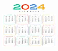 Free vector modern and colorful 2024 new year calendar template design vector