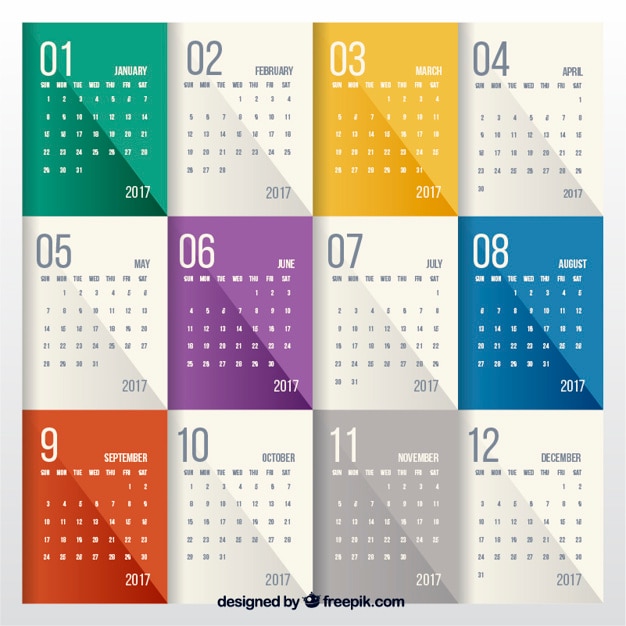 Vettore gratuito moderna colorato calendario 2017