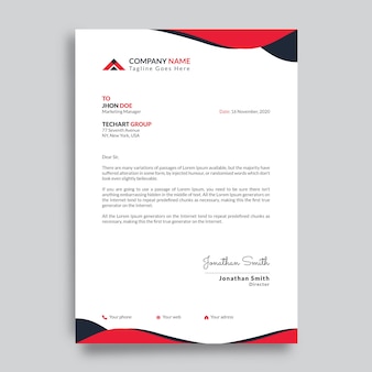 Modern company letterhead design template with red shapes