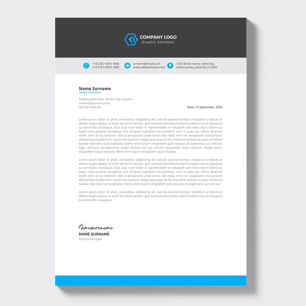 Modern company letterhead with professional design