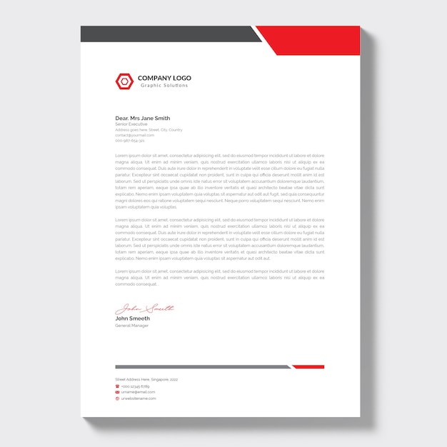 Free vector modern company letterhead with red details