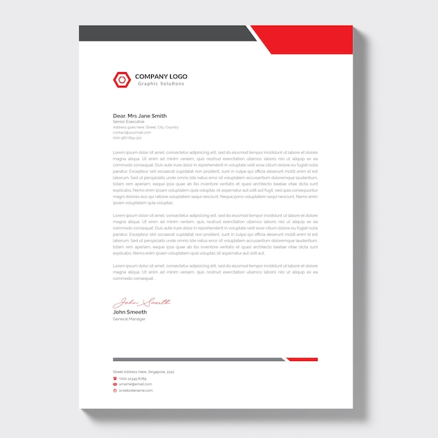 Modern company letterhead with red details
