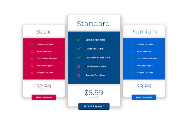 Free vector modern comparison plans and pricing template